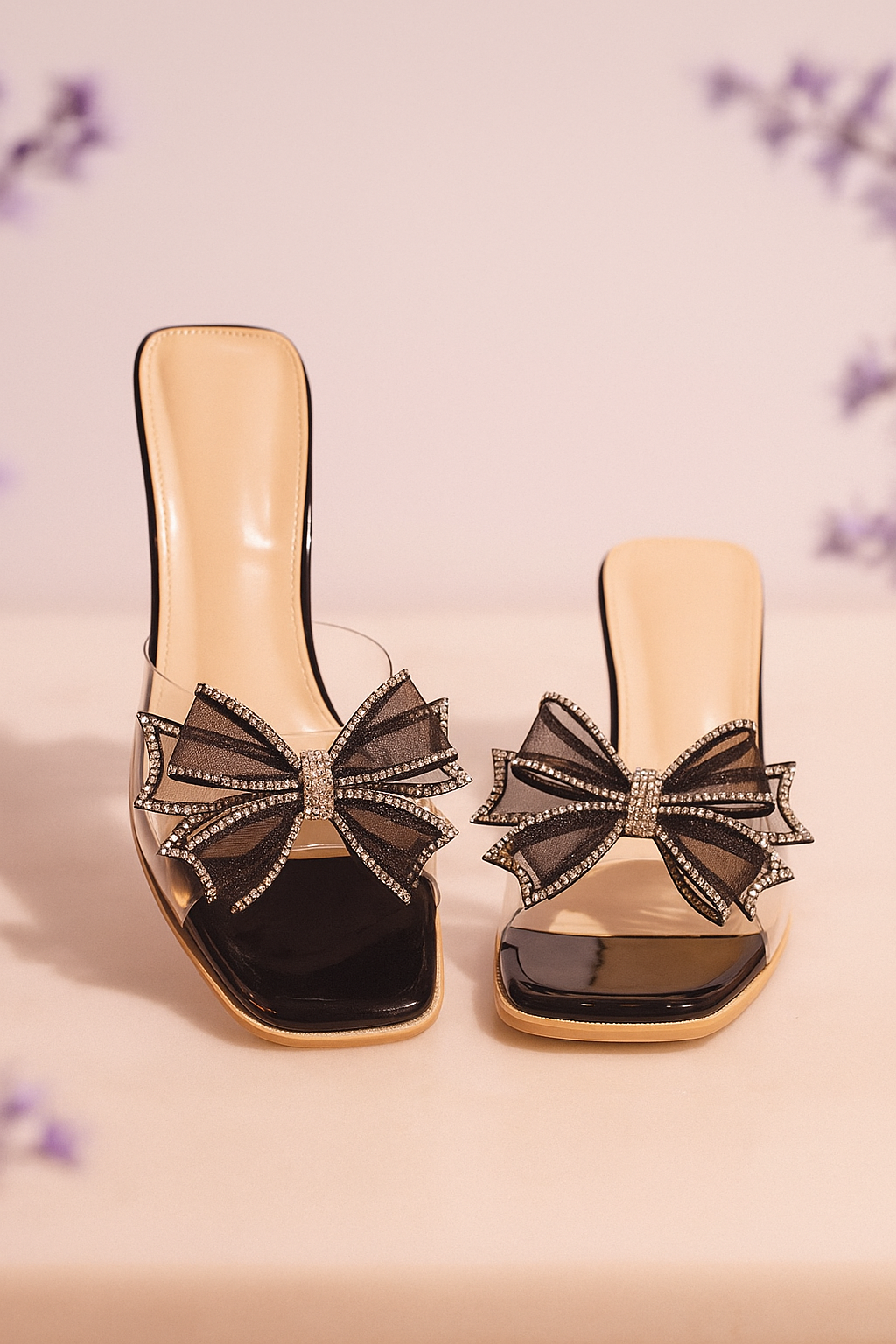 Elegant Black Velvet Mules with Rhinestone Star Embellishment