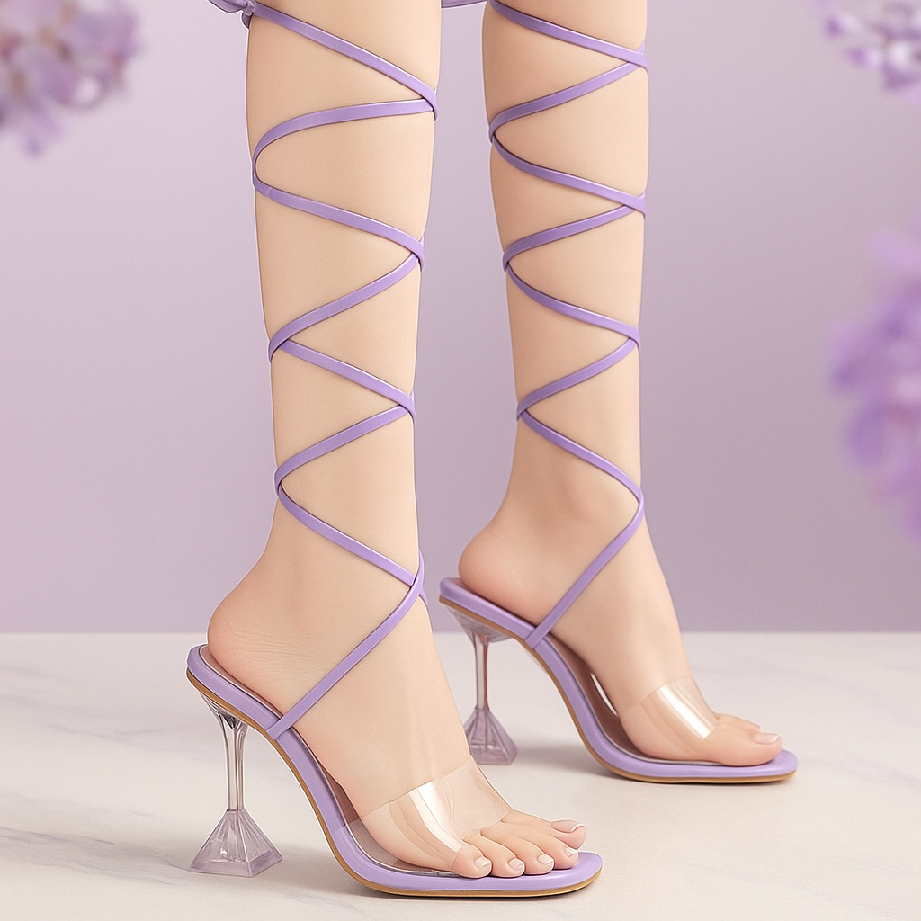 Elegant Lace-Up Transparent Stiletto Heels | Gladiator Wrap Sandals for Women