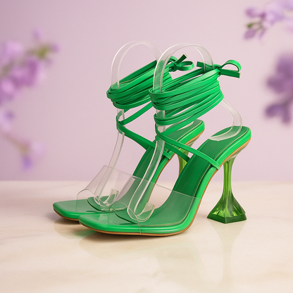 Elegant Lace-Up Transparent Stiletto Heels | Gladiator Wrap Sandals for Women