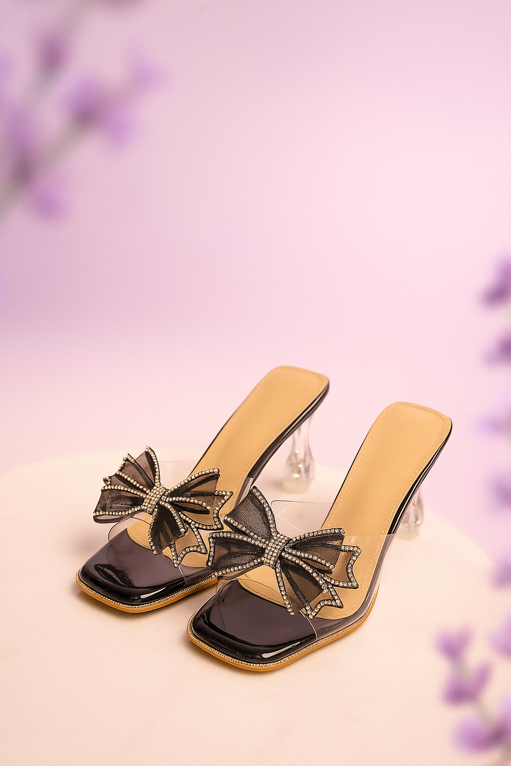 Elegant Black Velvet Mules with Rhinestone Star Embellishment