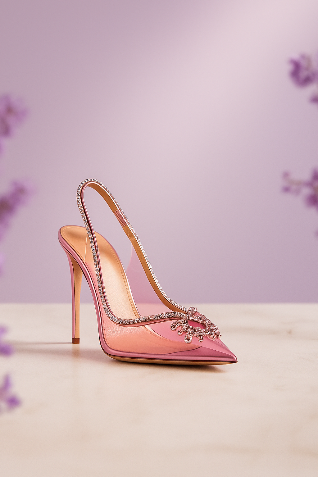 Pink Ombre Rhinestone High Heel Slingback Shoe