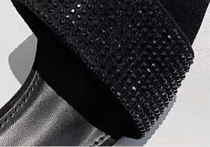 Black Rhinestone High Heel Sandals - Stiletto Heels for Women